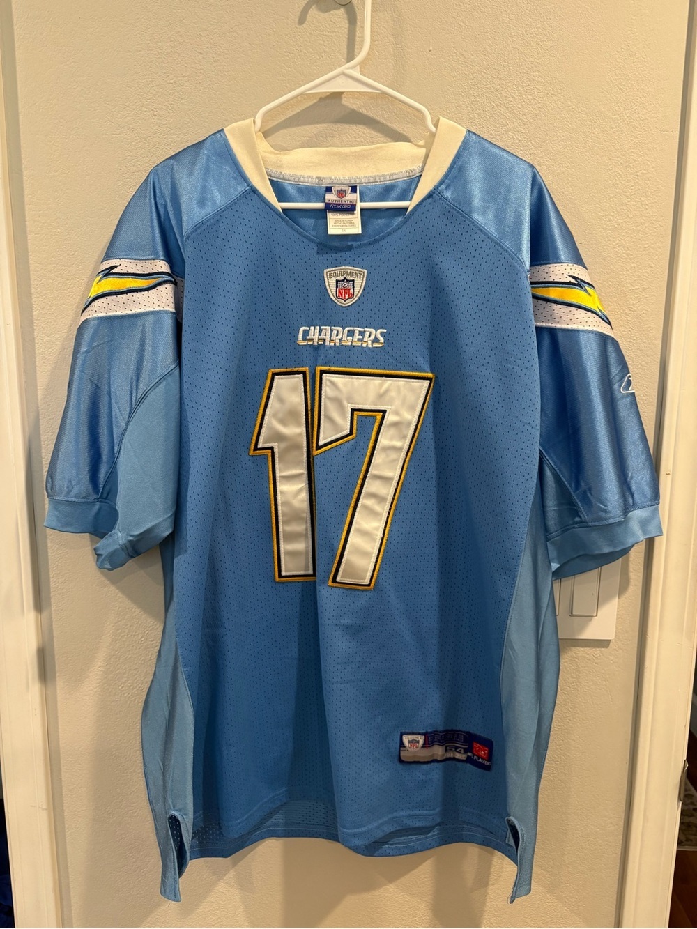 San Diego Chargers Philip Rivers on field Stitched Powder Blue Jersey Size 54